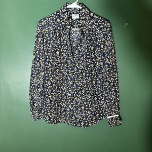 Brora Women’s 10 Floral Silk Button Down Shirt Contrast Cuff Top